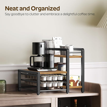 YATINEY Coffee Pod Drawer Holder, Holder for K Cup, Coffee Pod Organizer with 2-Tier Sliding Storage Drawer and Countertop, 56 Pods Capacity, Rustic Brown and Black KH01BR