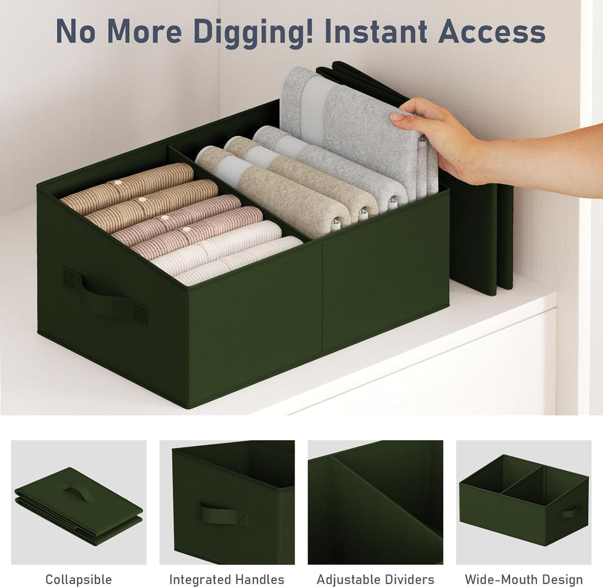 DIMJ Closet Storage Bins - Fabric Storage Baskets for Shelves, Collapsible Closet Organizers and Storage with Handles, Trapezoid Shelf Organization Storage Cubes for Purse, Toys, Books, Towel, Socks