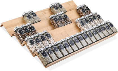 Mulush Bamboo Spice Rack Tray - Spice Drawer Organizer for Kitchen Cabinets Storage and Organization (Jars Not Included, 8 Individual Pieces, Not Adjustable)
