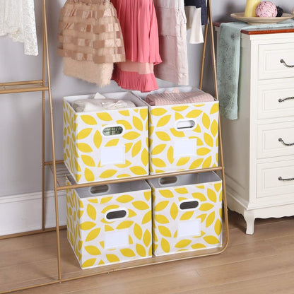 MAX Houser Fabric Storage Bins Cubes Baskets Containers with Dual Plastic Handles for Home Closet Bedroom Drawers Organizers, Flodable, Blue, Set of 4