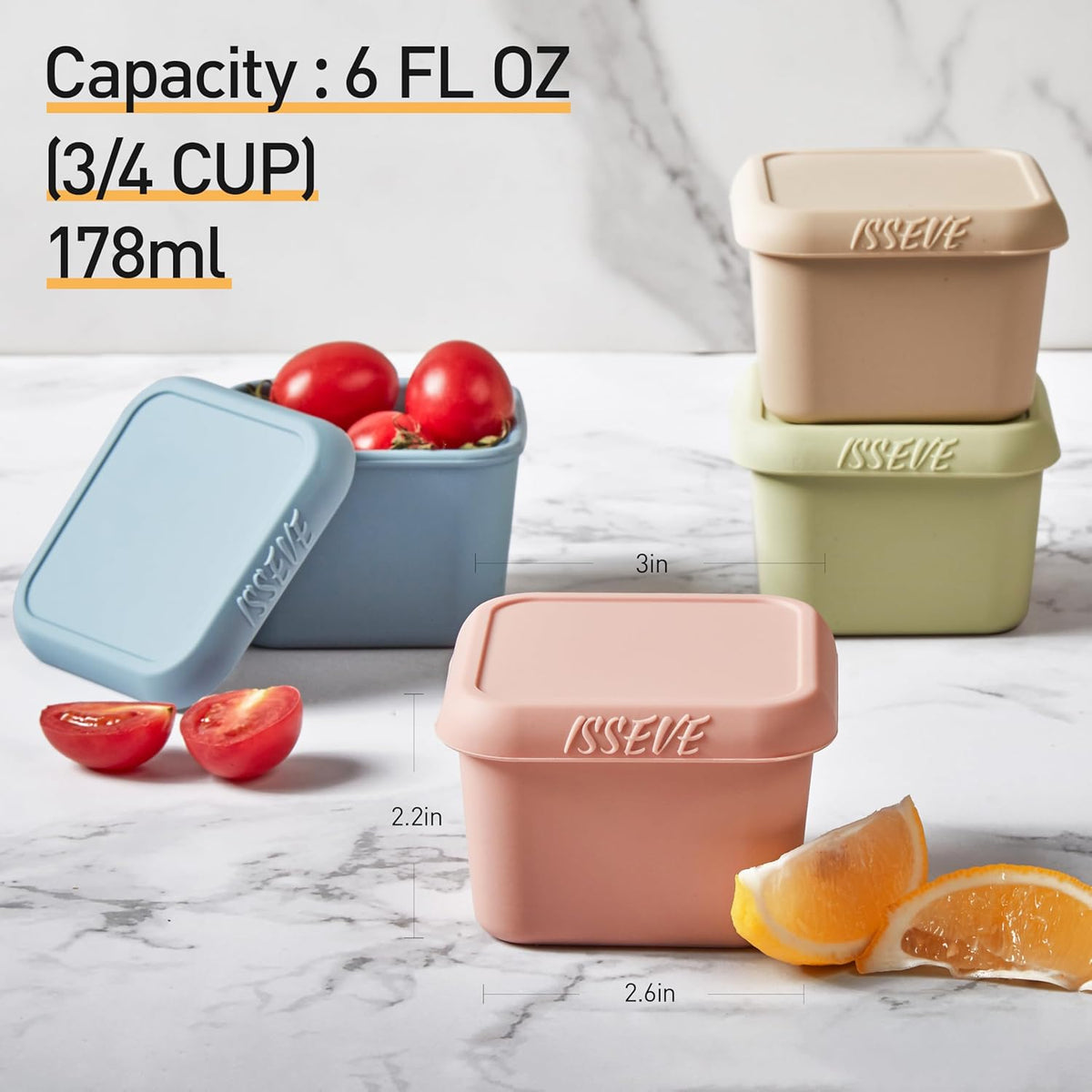 ISSEVE 6oz Silicone Snack Containers for Kids, Reusable Small Containers with Lids, Leak Proof Silicone Food Storage Containers, Stackable Kids Lunch Box for Daycare, School, Travel