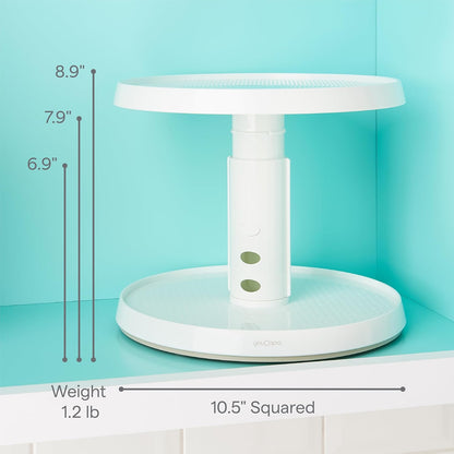 YouCopia Crazy Susan Two-Tier Turntable, Height-Adjustable Lazy Susan Organizer for Kitchen Cabinet and Pantry Organization and Storage, White