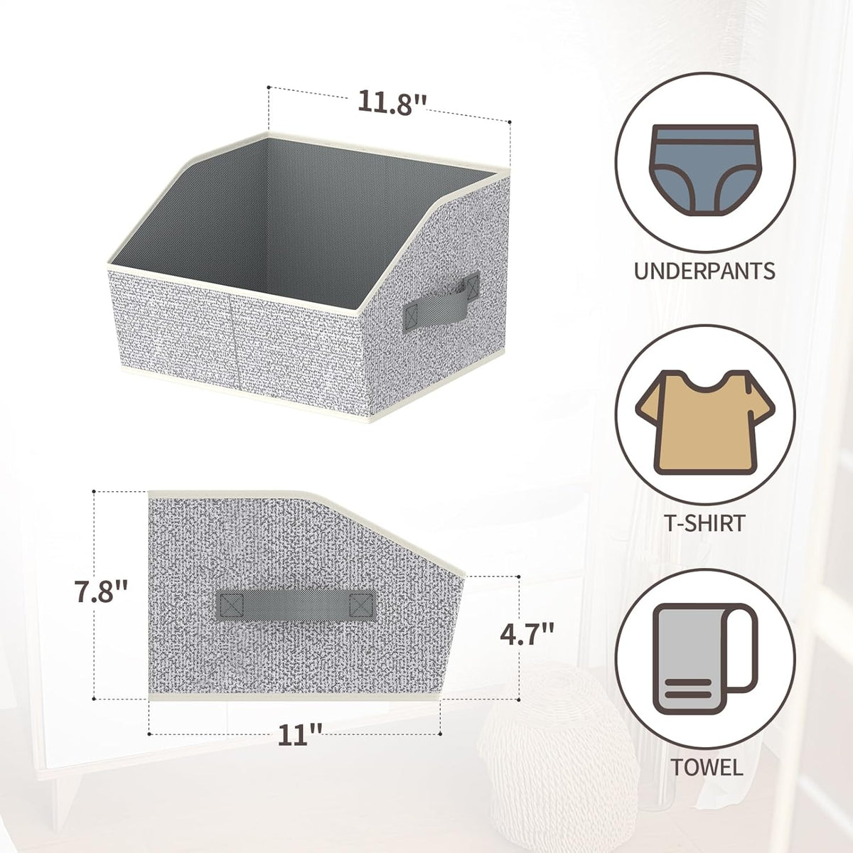 Homsorout Closet Organizers Bins 6 Packs - Large Closet Shelf Organizer with Handles, Fabric Trapezoid Storage Bins, Collapsible Storage Cubes for Clothes, Towels, Light Gray