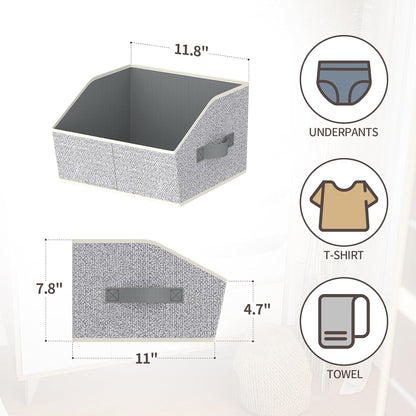 Homsorout Closet Organizers Bins 6 Packs - Large Closet Shelf Organizer with Handles, Fabric Trapezoid Storage Bins, Collapsible Storage Cubes for Clothes, Towels, Light Gray