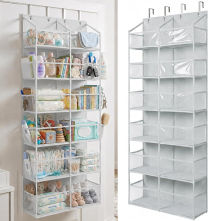HOMELUX THEORY UPGRADED 6 Tiers Over The Door Organizer Hanging - 100D EXTRA THICK & 50lbs HUGE CAPACITY, 12 Side Mesh Pockets Over The Door Shoe Organizer, Hanging Closet Organizer (Ivory, 1pc)
