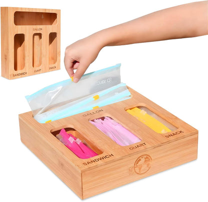 Earth’s Dreams Bamboo Kitchen Drawer Organizer – Resealable Food Storage Bag Holder for Gallon, Quart, Sandwich & Snack Sizes – Eco-Friendly Baggie Organizer for Plastic Storage Bags