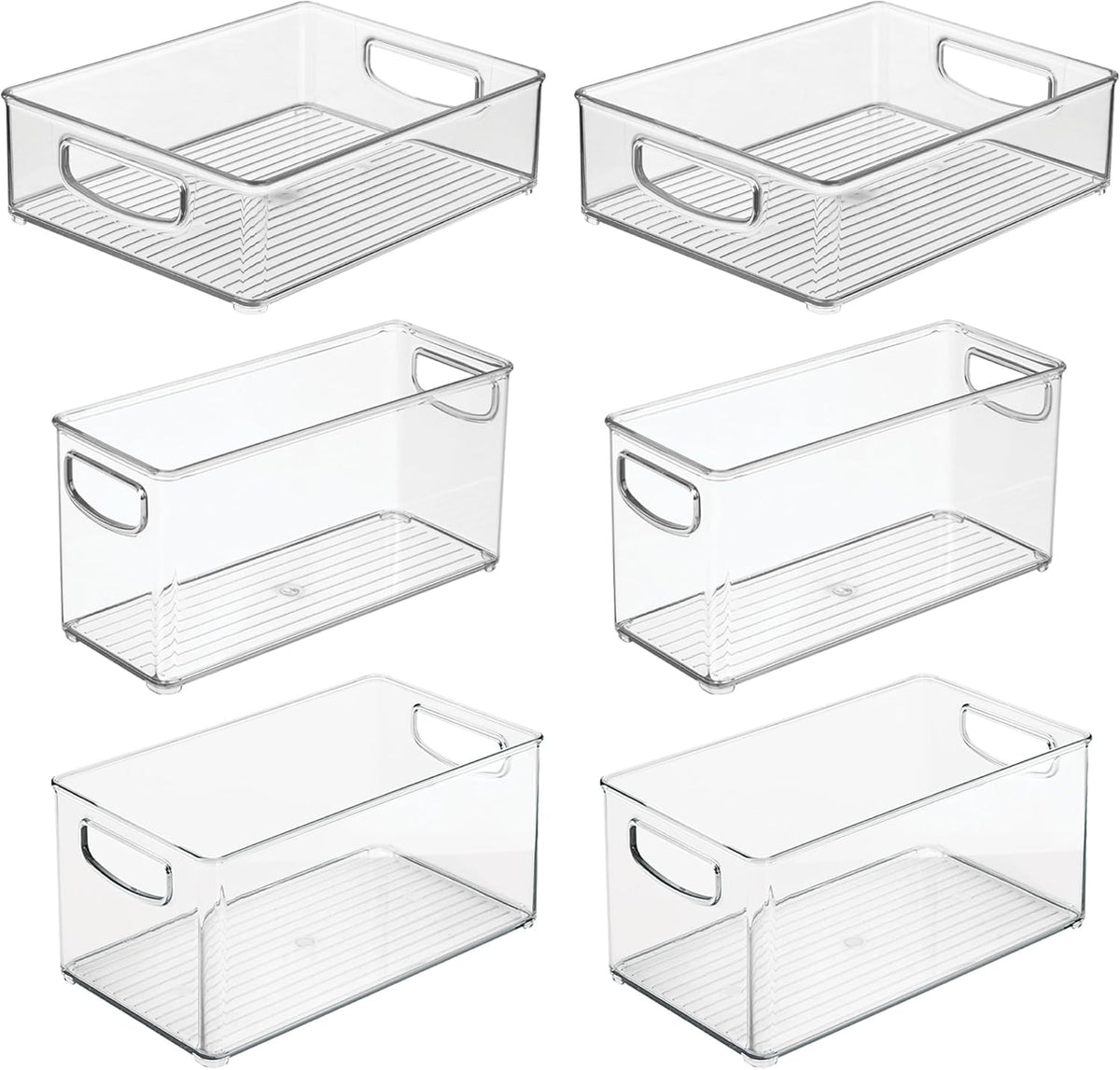 iDesign Stackable Pantry Bins, 2 Small, 2 Medium, and 2 Large Bins, 6 Pack, Clear, Made in USA