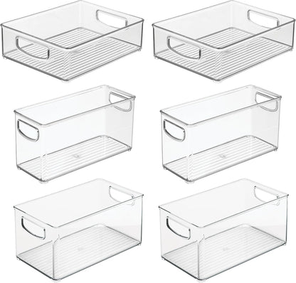 iDesign Stackable Pantry Bins, 2 Small, 2 Medium, and 2 Large Bins, 6 Pack, Clear, Made in USA