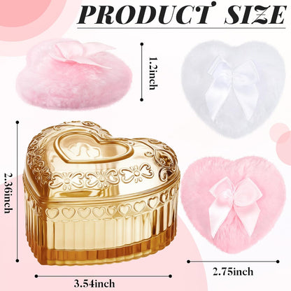 Tioncy 3 Pcs Large Body Powder Puff and Container Valentine's Day gift Powder Container with Puff Crystal Case Soft Washable Reusable Velour Face Body Glitter Wet Dry Makeup (Classic,Clear)