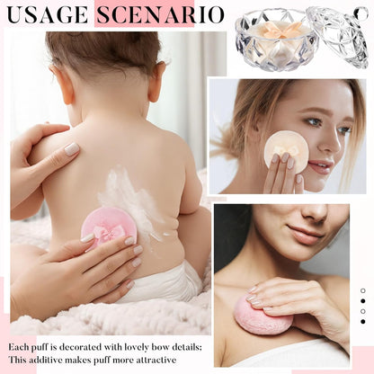 Tioncy 3 Pcs Large Body Powder Puff and Container Valentine's Day gift Powder Container with Puff Crystal Case Soft Washable Reusable Velour Face Body Glitter Wet Dry Makeup (Classic,Clear)