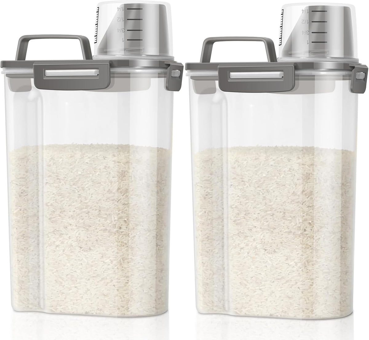 TBMax Rice Container Cereal Storage Container 2 Pack 5 Lbs, Kitchen Pantry Dry Food Storage Holder with Easy-Pouring Spout & Handy Cup, Small Pet Dog Cat Food Dispenser for Daily Feeding -Grey