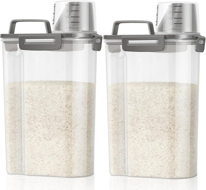 TBMax Rice Container Cereal Storage Container 2 Pack 5 Lbs, Kitchen Pantry Dry Food Storage Holder with Easy-Pouring Spout & Handy Cup, Small Pet Dog Cat Food Dispenser for Daily Feeding -Grey