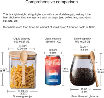 CNWSGEM Sugar Bowls Sugar Container 25.36 FL OZ Glass Coffee Canister Airtight Food Storage Jar with Lid and Spoon Candy Jar Coffee Bar Accessories Storage Beans Powder (Conical)