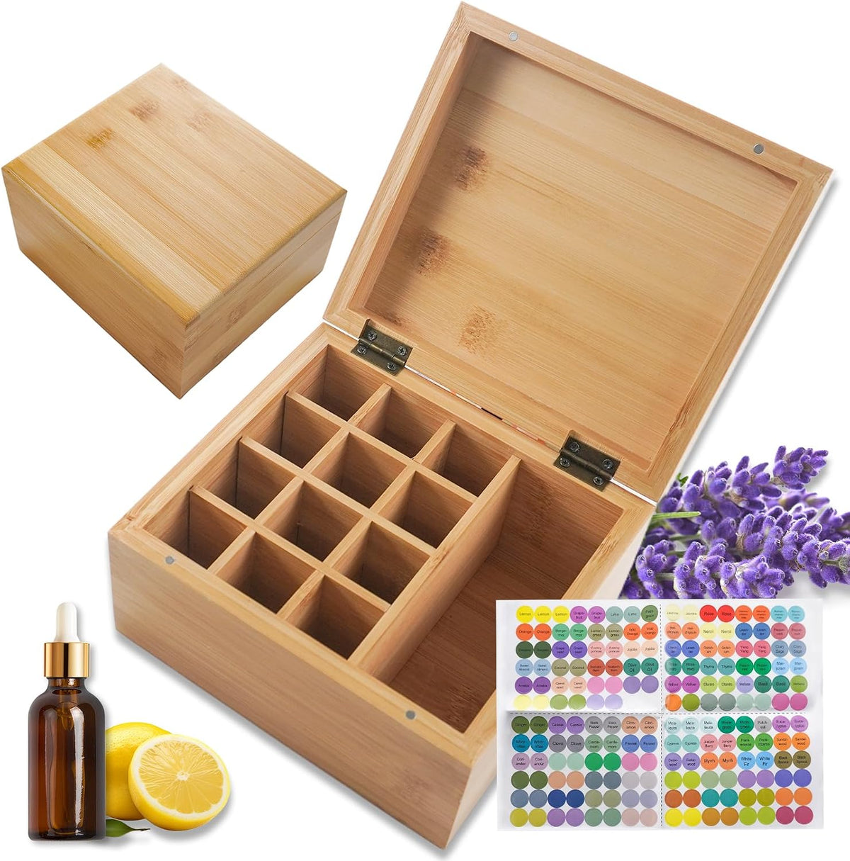 Pure Vie Essential Oil Bamboo Storage Box Travel Display Presentation, Holds 26 Bottles for 5, 10, 15ml - Aromatherapy Organizer Nail Polish Fragrance Container - Keep Your Oils Safe & Space Saver