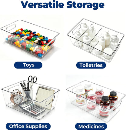 Pantry Organizers and Storage, Food Storage Containers with 3 Removable Divider for Kitchen, Fridge, Cabinet Organization, Clear Plastic Storage Bins for Snacks, Spice Packets, Packets, Pouches