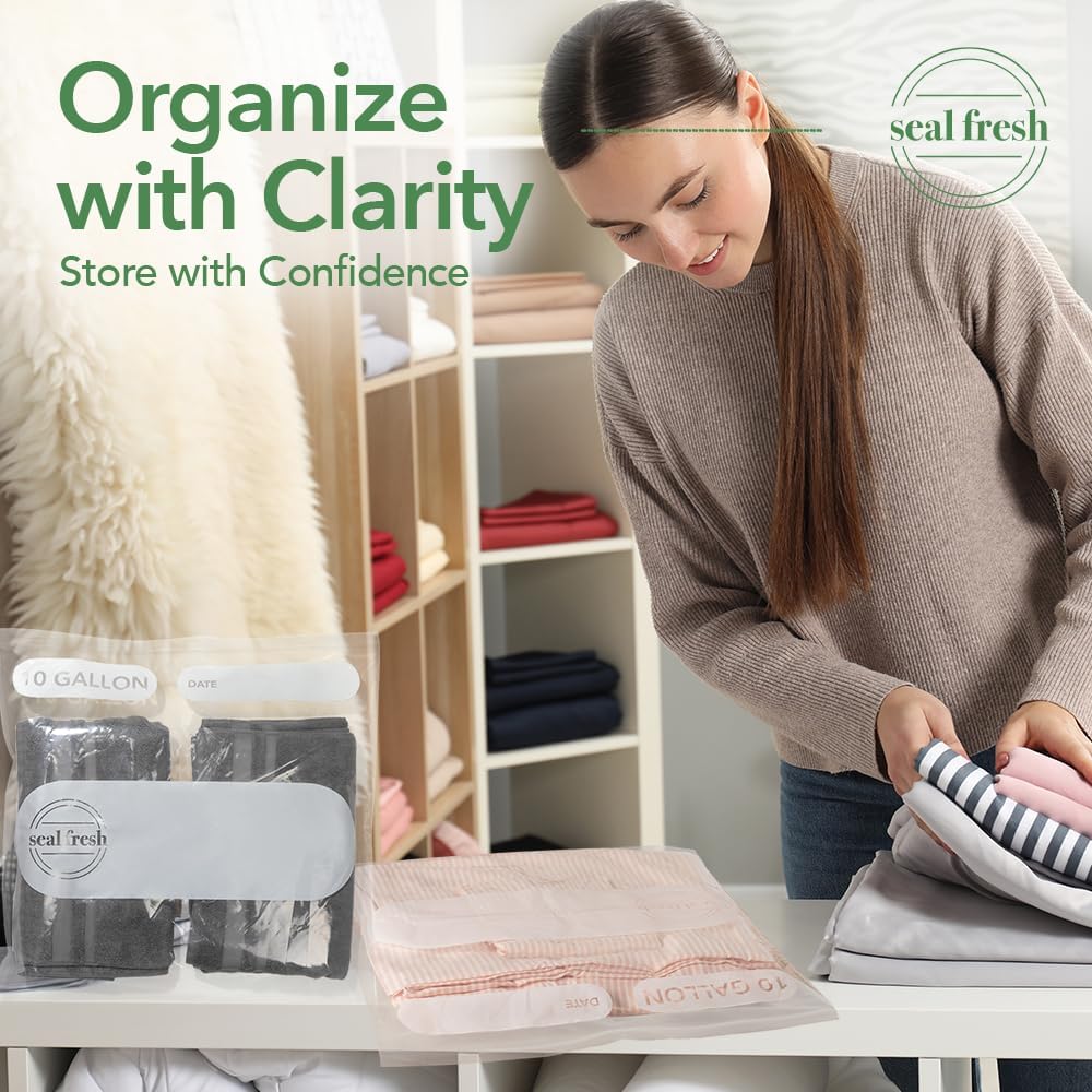 Seal Fresh 3 Gallon Large Plastic Storage Bags – 16" x 18" (15 Count) – Reusable XXL Extra Large Clear Jumbo Zip Bags with Sealable Zipper Top For Clothes, Travel, Moving