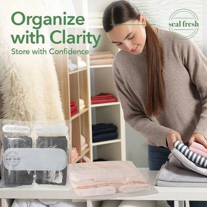 Seal Fresh 3 Gallon Large Plastic Storage Bags – 16" x 18" (15 Count) – Reusable XXL Extra Large Clear Jumbo Zip Bags with Sealable Zipper Top For Clothes, Travel, Moving