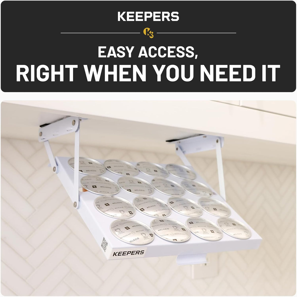COFFEEKEEPERS KEEPERS Under Cabinet K Cup Holder with Swing-Down Access – Space-Saving Coffee Pod Holder and K Cup Organizer for 24 Pods – Steel Coffee Pod Organizer with Easy DIY Installation