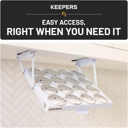 COFFEEKEEPERS KEEPERS Under Cabinet K Cup Holder with Swing-Down Access – Space-Saving Coffee Pod Holder and K Cup Organizer for 24 Pods – Steel Coffee Pod Organizer with Easy DIY Installation
