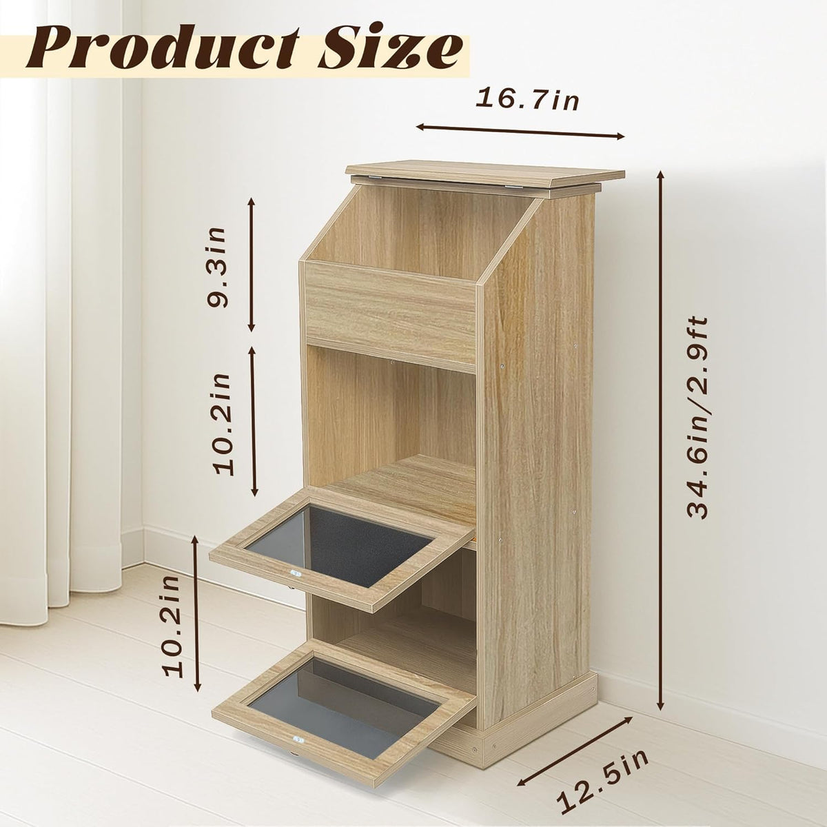 Potato Storage Bin, 3-Tier Potato and Onion Storage Bin with Lid, Wooden Bread Box for Fruit and Vegetable,Food Storage Containers for Kitchen Pantry (Oak)