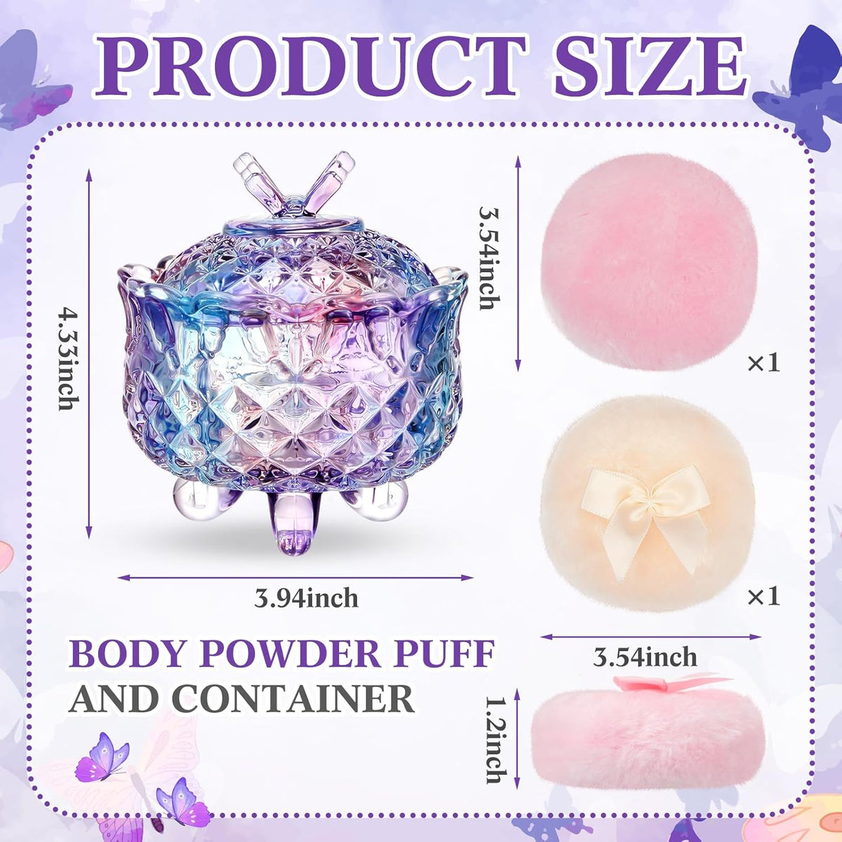 Tioncy 3 Pcs Large Body Powder Puff and Container Valentine's Day gift Powder Container with Puff Crystal Case Soft Washable Reusable Velour Face Body Glitter Wet Dry Makeup (Classic,Clear)