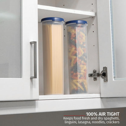 Tall Clear Spaghetti Pasta Container Storage With Lid-2 Pk.Multi-Purpose Kitchen Pantry Organization And Food Storage For Noodles Beans Straws - Airtight Leakproof Spaghetti Keeper BPA Free 37 oz.
