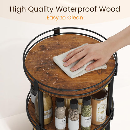 Snughome Rotating Spice Rack, 2 Tier Lazy Susan Organizer, Wood Kitchen Countertop Organizer, Brown Lazy Susan Turntable for Cabinet, 10.2" x 10.2" x 10.4"