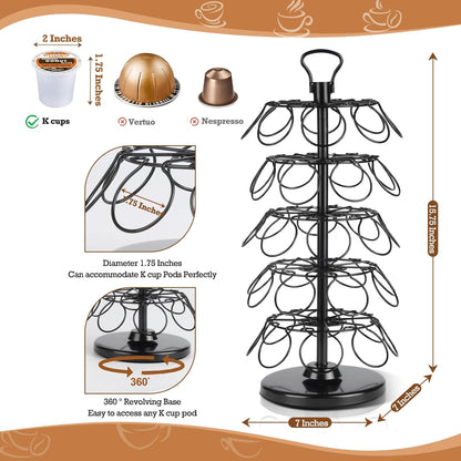 BLACKSMITH FAMILY 36 K Cup Pod Carousel Easy Assembly Design K Cup Holders,K Cup Holder, K Cups Holder,K Cup Carousel, 4-Tier Coffee Pods Holder Storage Organizer Stand,Glossy Black