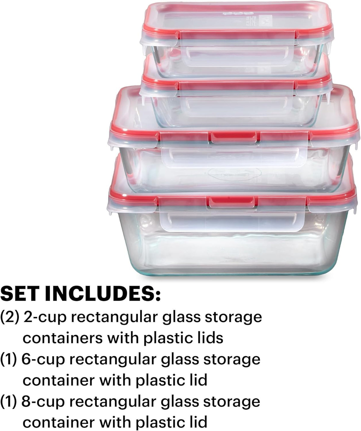 Pyrex Freshlock (4 Cup) Glass Food Storage Containers Set, Airtight & Leakproof Plastic Locking Lids BPA-Free, Meal Prep Containers Set, Freezer Dishwasher Microwave Safe