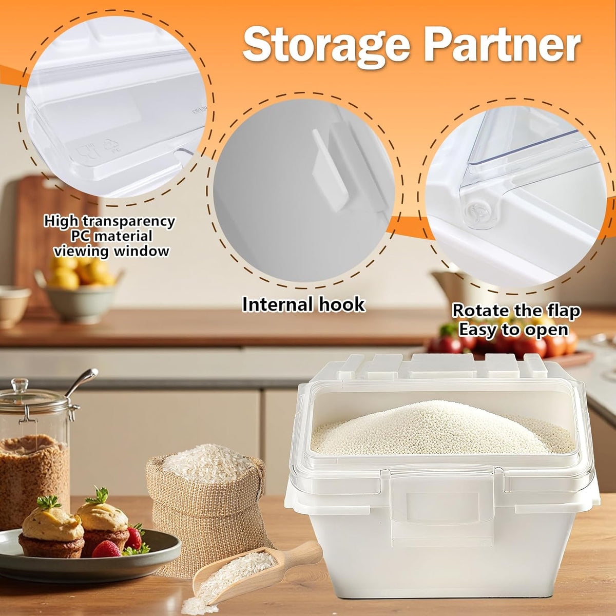 Flour Bin, 10 lb Stackable Kitchen Ingredient Storage Container with Lid - Food Pantry Organizer for Flour, Sugar, Rice, Baking,Dog Food Supplies (2.64 GAL-2.33 LB)