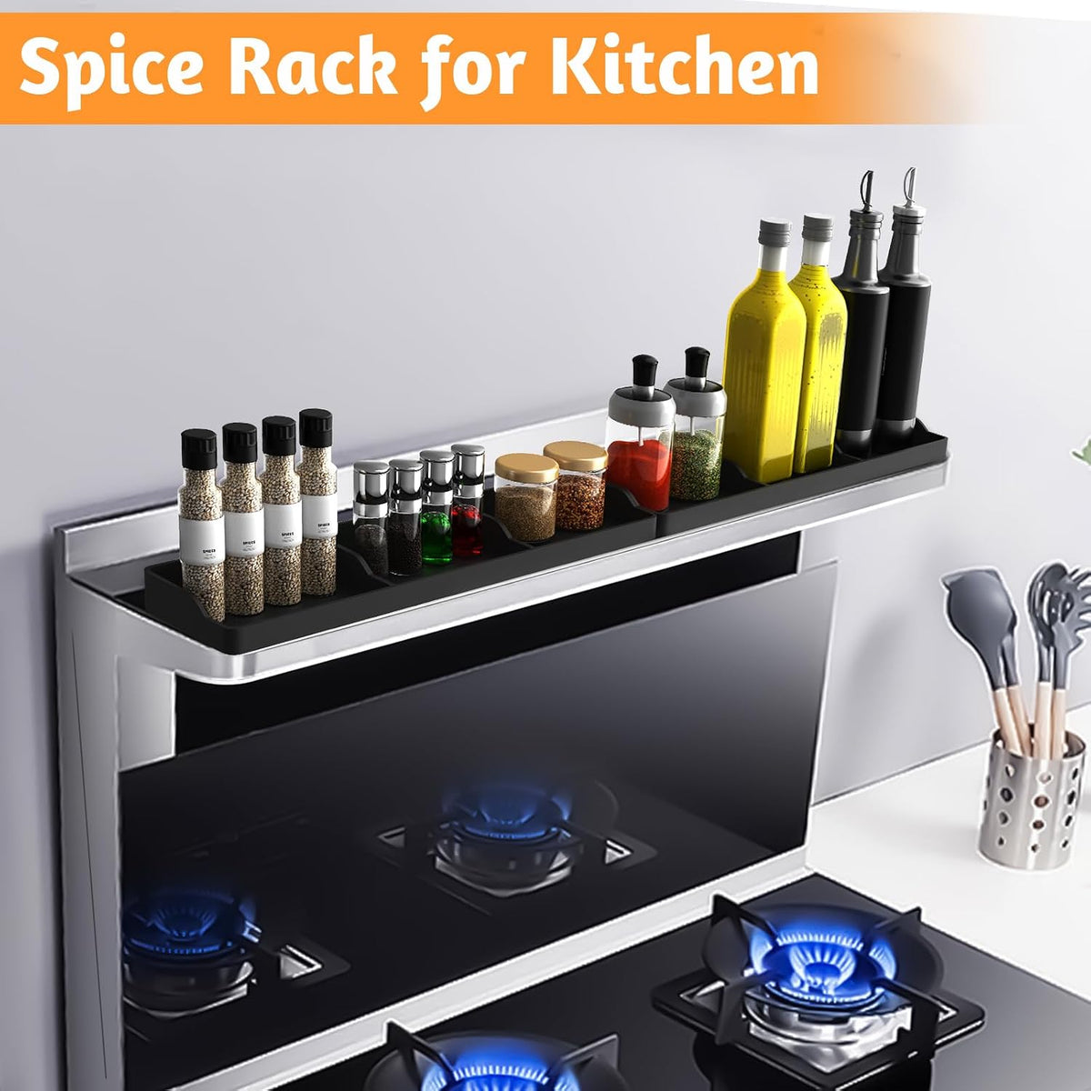 Magnetic Stove Top Shelf, Over the Stove Shelf Spice Rack & Spice Organizer – 30" Heat Resistant Silicone Stove Shelf, No Drill Kitchen Storage Organizer for Gas/Electric Stoves & Small Kitchens