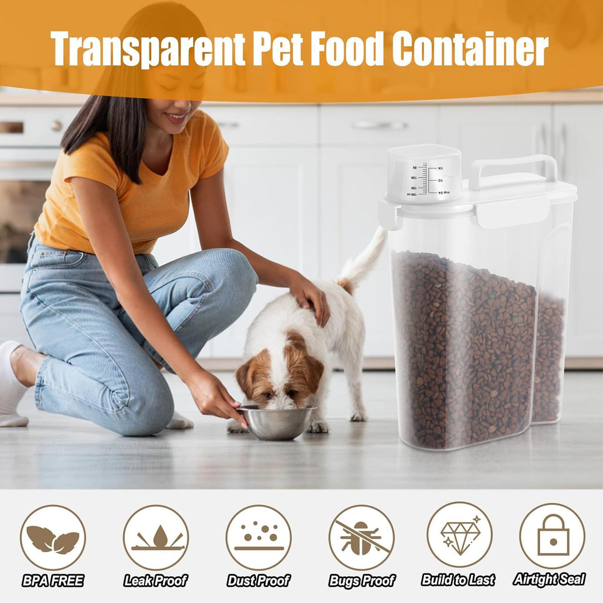 Dog Cat Food Storage Container 3-5lb, Pet Food Container Airtight with Large Spout & Cup, BPA-Free Plastic Food Dispenser for Pet Food, Bird Seed, Rice, Flour (Pink (3L-1pack))