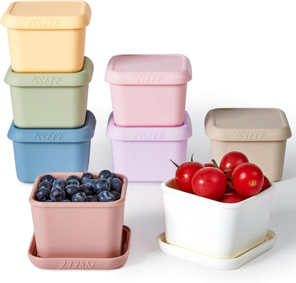 ISSEVE 6oz Silicone Snack Containers for Kids, Reusable Small Containers with Lids, Leak Proof Silicone Food Storage Containers, Stackable Kids Lunch Box for Daycare, School, Travel
