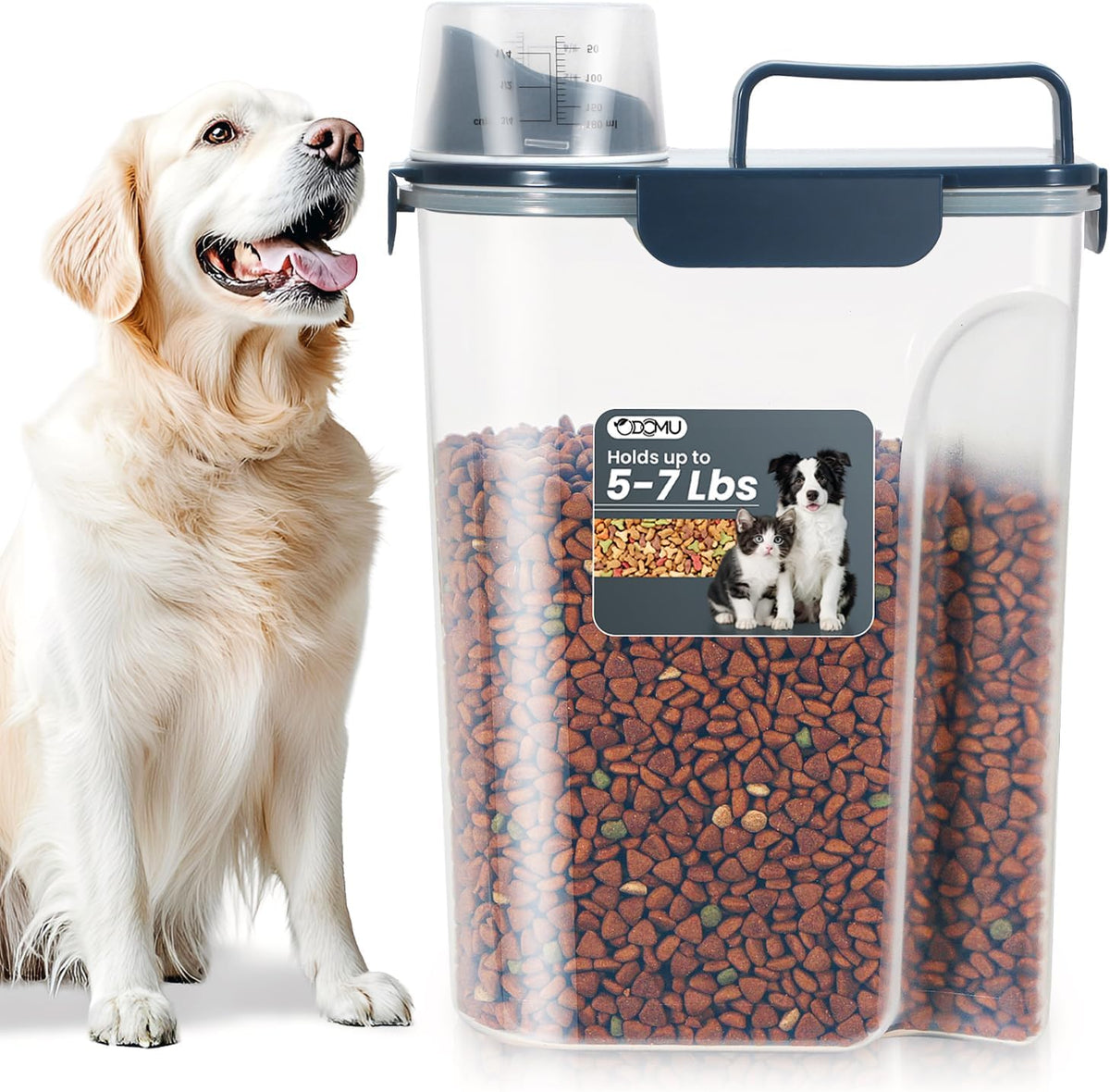 Dog Cat Food Storage Container 3-5lb, Pet Food Container Airtight with Large Spout & Cup, BPA-Free Plastic Food Dispenser for Pet Food, Bird Seed, Rice, Flour (Pink (3L-1pack))