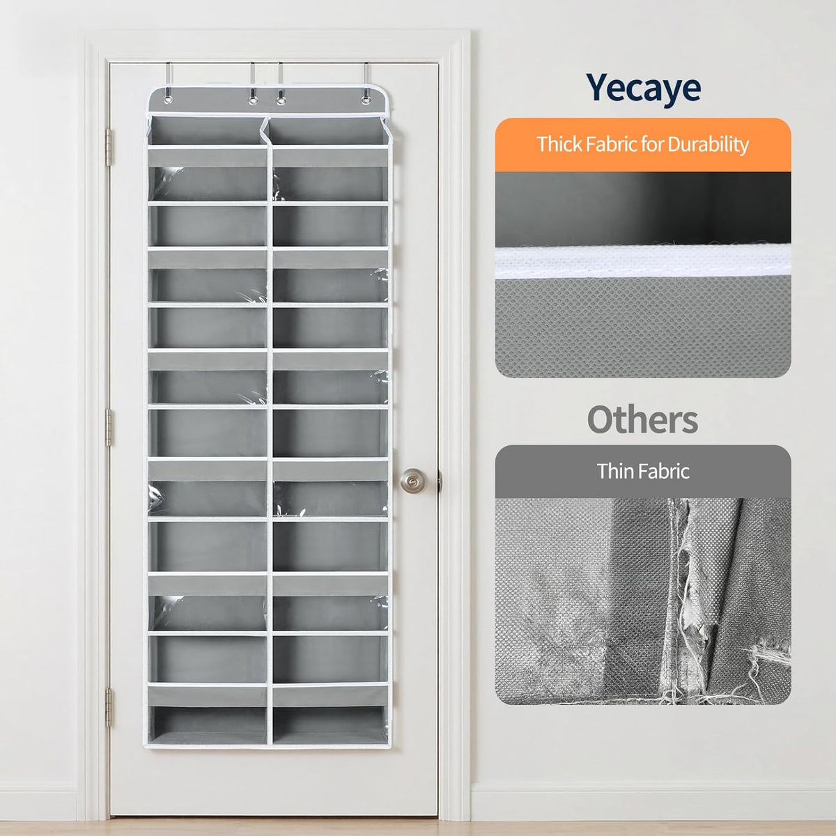 Yecaye Over The Door Organizer, 5 Tier Extra Large Behind Door Storage of 10 Compartments, 80lbs Heavy Duty Door Organizer Hanging with Clear Window for Closet Bedroom Pantry Bathroom, Grey