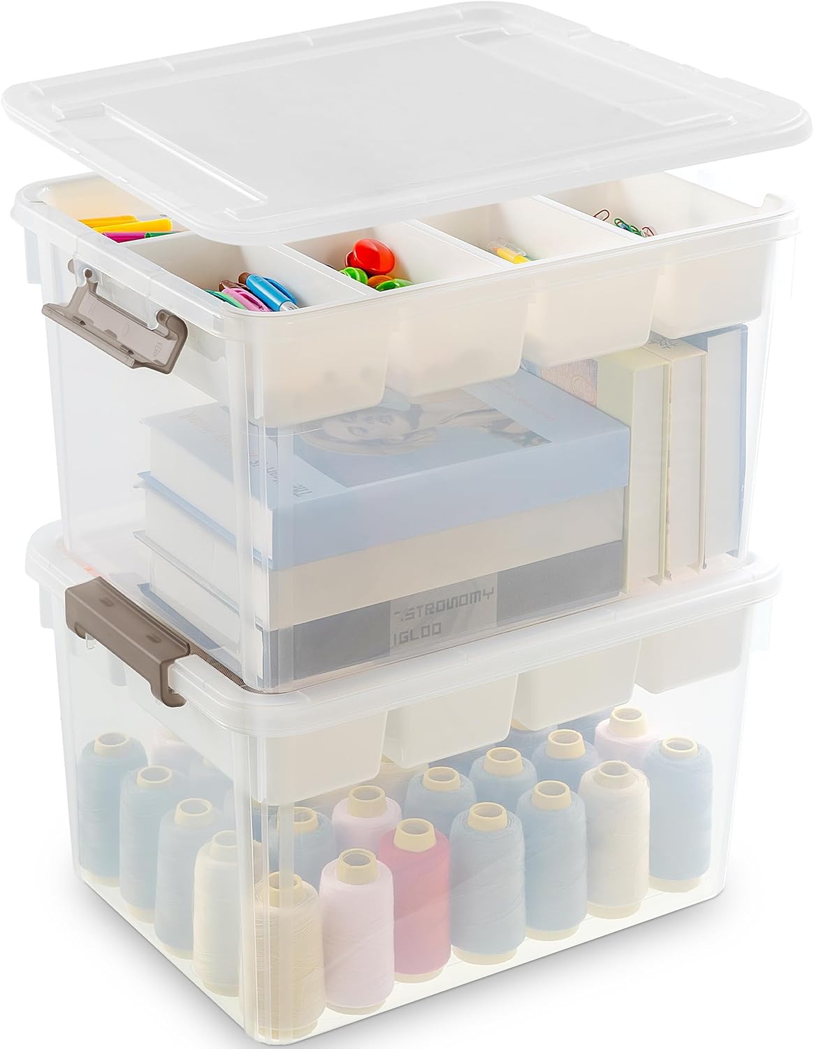 Citylife 17 QT Plastic Storage Box with Removable Tray Craft Organizers and Storage Clear Storage Container for Organizing Bead, Tool, Sewing, Playdoh