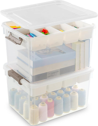 Citylife 17 QT Plastic Storage Box with Removable Tray Craft Organizers and Storage Clear Storage Container for Organizing Bead, Tool, Sewing, Playdoh