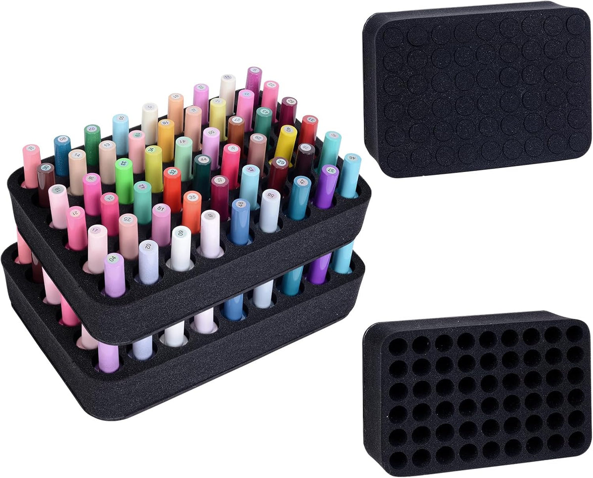 2 Pack Nail Polish Organizer Holder Foam Pad with Slots for Storage 60 Bottles (15ml/0.5fl.oz) Nail Polish or Essential Oil Tray for Drawers Black