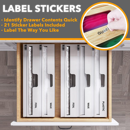 SpaceAid WrapNeat 2 in 1 Wrap Organizer with Cutter and Labels, Plastic Wrap, Aluminum Foil and Wax Bamboo Dispenser for Kitchen Storage Organization Holder for 12" Roll (Natural)