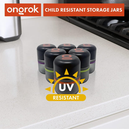 ONGROK Glass Storage Jar, 180ml | UV Herb/Spice Jar with Child‑Resistant Lid, Color‑Coded Glass Containers to Preserve Smell and Aroma