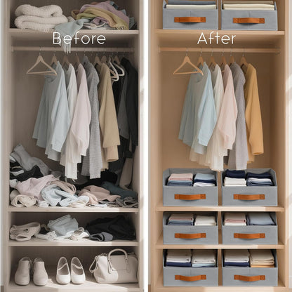 Homsorout Fabric Storage Bins for Organizing - Large Trapezoid Collapsible Storage Bins with Front Handle, Closet Organizers and Storage for Bedroom, Home Shelves, Small Spaces, Beige
