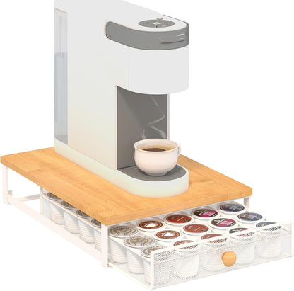 Sedegn Coffee Pod Holder Counter Coffee Vertuo Capsules Storage Organizer with Sliding Drawer Compatible For 35 K-Cup Pods No Assembly Needed Rustic Brown