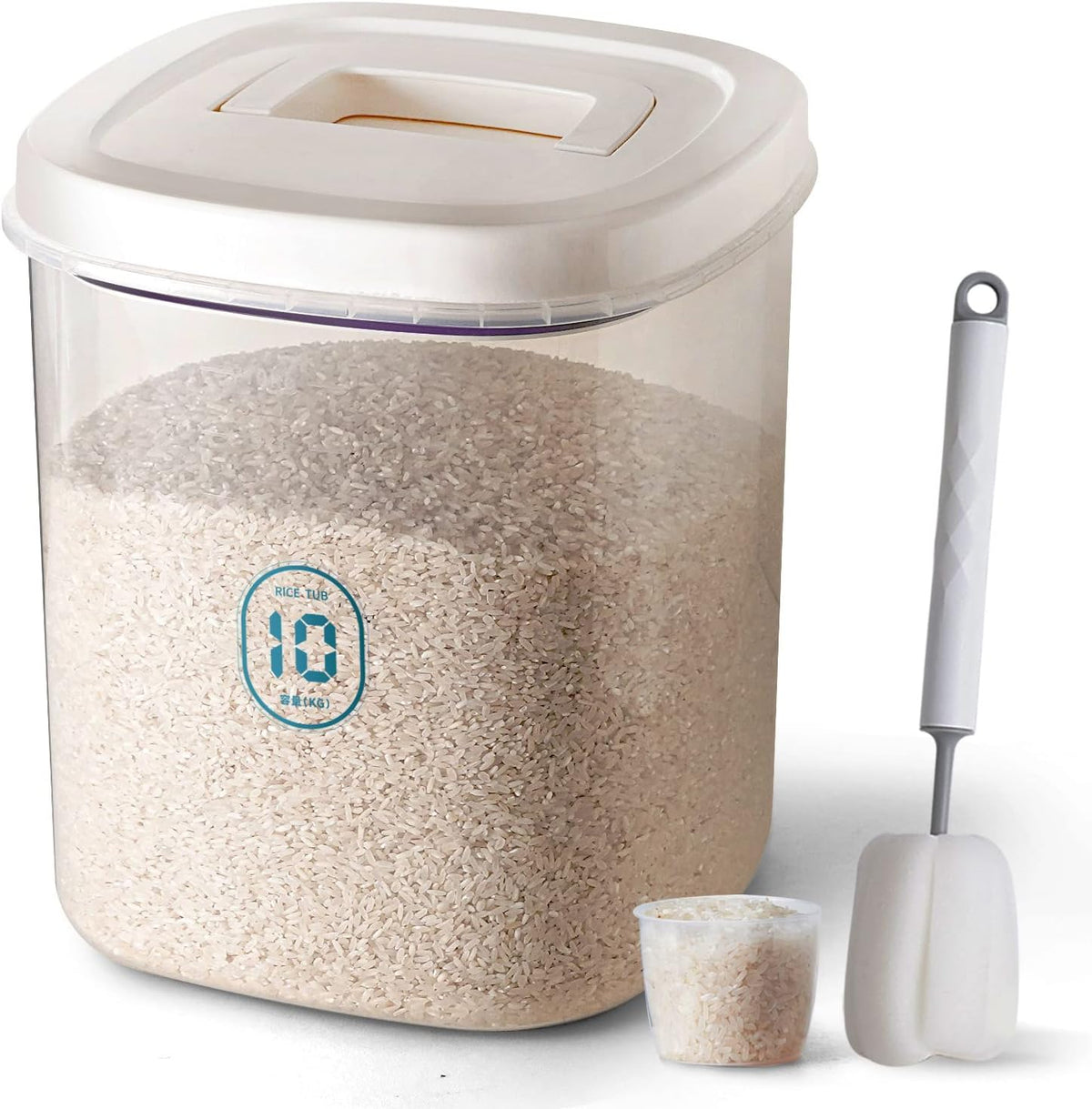 20-25 lbs Rice Dispenser,10.5 Qt/10 L/22-25 lbs Rice Container Storage with Measuring Cup & Brush Food Cereal Container Bins Household for Kitchen Pantry Organization (AY-10KG-WHITE)