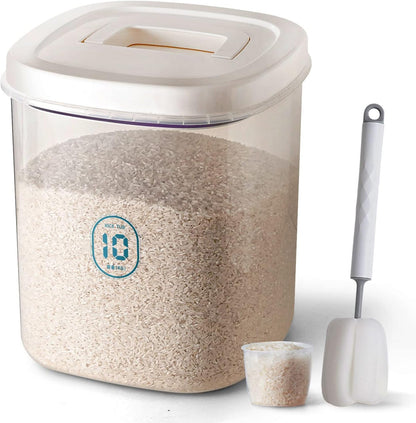 20-25 lbs Rice Dispenser,10.5 Qt/10 L/22-25 lbs Rice Container Storage with Measuring Cup & Brush Food Cereal Container Bins Household for Kitchen Pantry Organization (AY-10KG-WHITE)