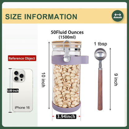Large Glass Nuts Storage Container, Airtight Food Storage Jar with Bamboo Lid & Scoop, Keeps Nuts Crunchy & Fresh, Perfect for Pantry Organization & Storing Nuts, Almonds, Peanuts - 1.5-Quart