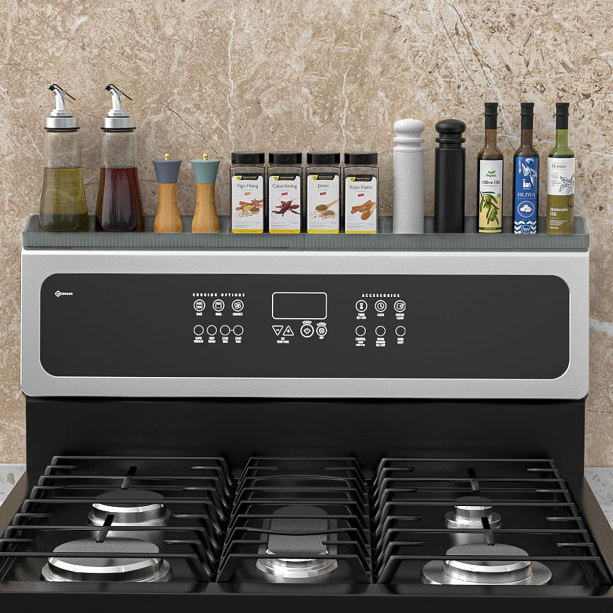 Magnetic Stove Top Shelf, Over the Stove Shelf Spice Rack & Spice Organizer – 30" Heat Resistant Silicone Stove Shelf, No Drill Kitchen Storage Organizer for Gas/Electric Stoves & Small Kitchens