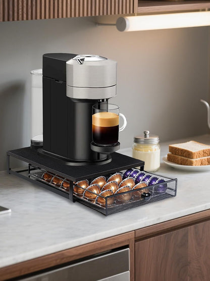 Sedegn Coffee Pod Holder Counter Coffee Vertuo Capsules Storage Organizer with Sliding Drawer Compatible For 35 K-Cup Pods No Assembly Needed Rustic Brown