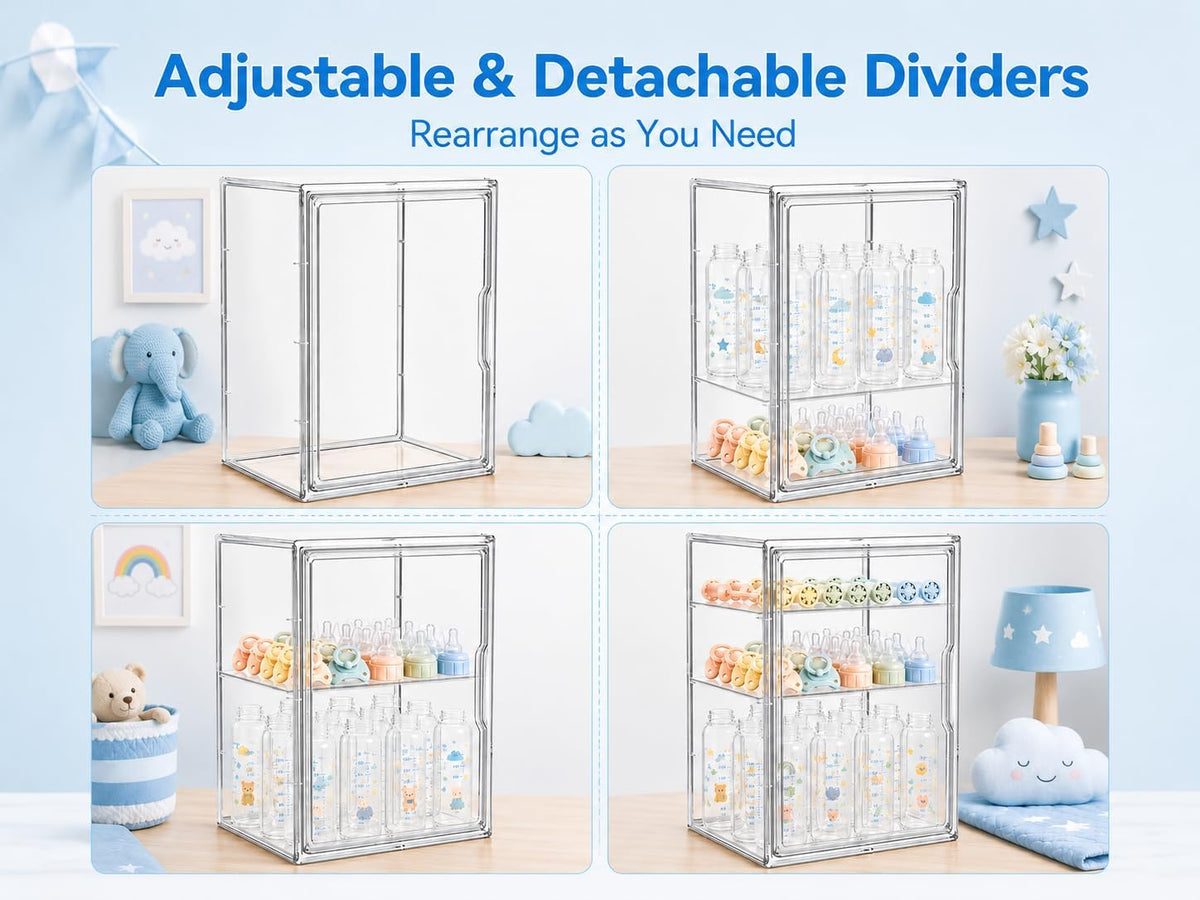 Baby Bottle Storage Organizer, Large 3 Tier Acrylic Bottle Storage Organizer Container for Countertop, Clear Plastic Bottle Station Organizers for Kitchen Cabinet Vanity Bathroom, Gifts for New Mom