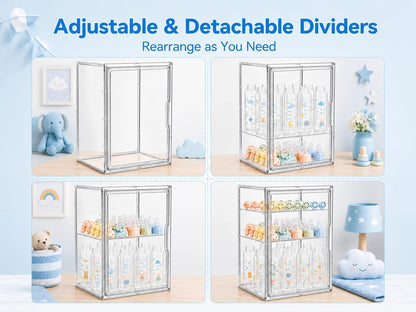 Baby Bottle Storage Organizer, Large 3 Tier Acrylic Bottle Storage Organizer Container for Countertop, Clear Plastic Bottle Station Organizers for Kitchen Cabinet Vanity Bathroom, Gifts for New Mom