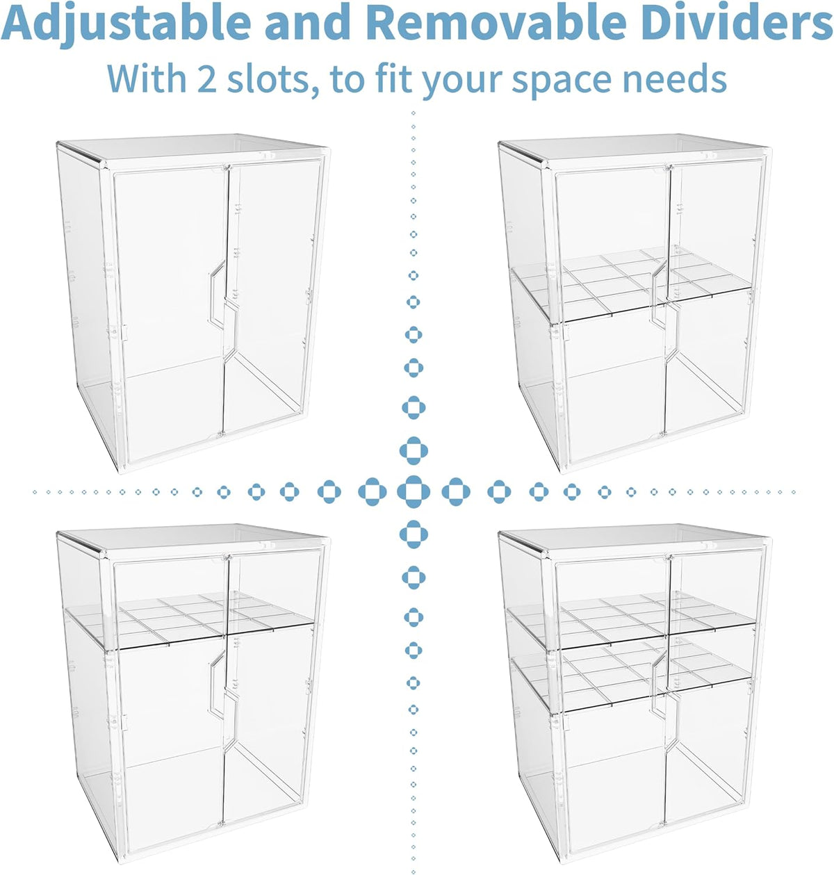 Baby Bottle Organizer, 3 Tiers Adjustable Bottle Storage Container for Countertop, Acrylic Bottle Station with 2 Removable Dividers and Double Magnetic Doors, Suitable for Kitchen Bathroom Vanity